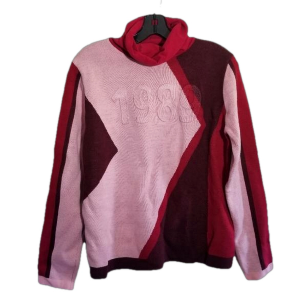 ASOS Turtleneck 1989 Colorblock Pullover Sweater Size 10 Pink Red